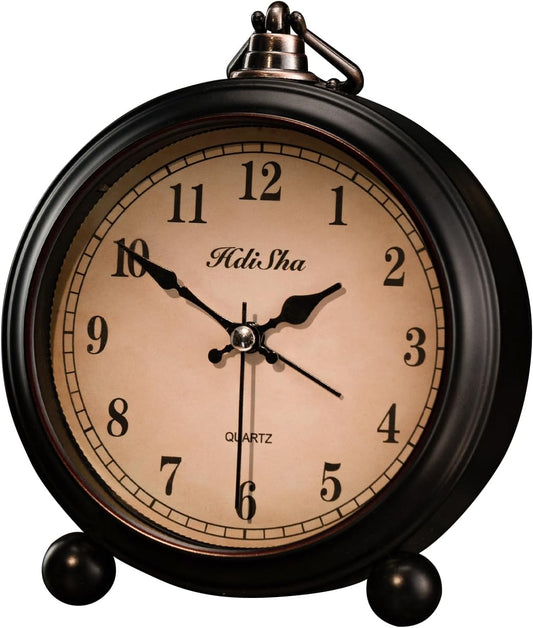 Vintage Alarm Clock, 5" Silent Non Ticking Snooze Analog Small Clock