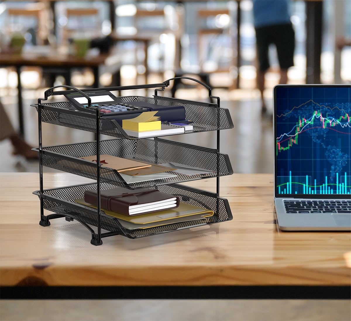 3 Tier Paper Organizer, in Out Trays for Desk, Black