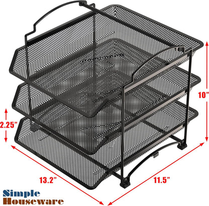 3 Tier Paper Organizer, in Out Trays for Desk, Black