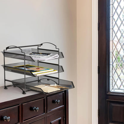 3 Tier Paper Organizer, in Out Trays for Desk, Black
