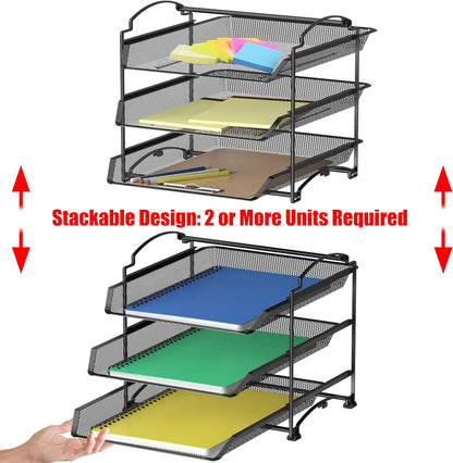 3 Tier Paper Organizer, in Out Trays for Desk, Black