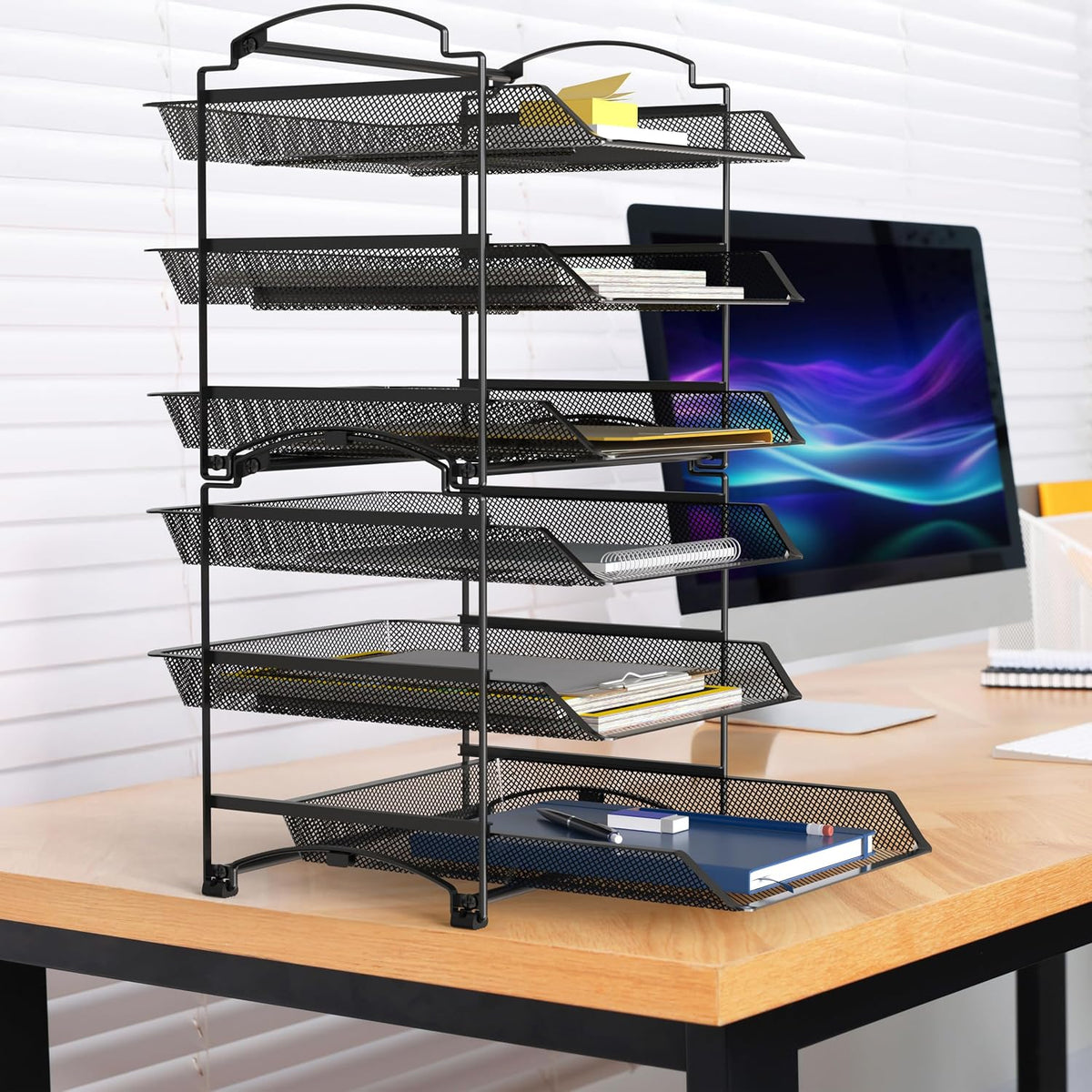 3 Tier Paper Organizer, in Out Trays for Desk, Black