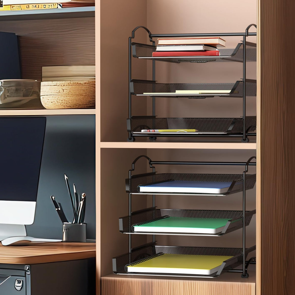 3 Tier Paper Organizer, in Out Trays for Desk, Black