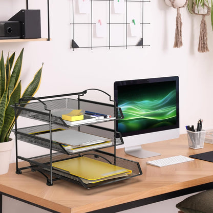 3 Tier Paper Organizer, in Out Trays for Desk, Black