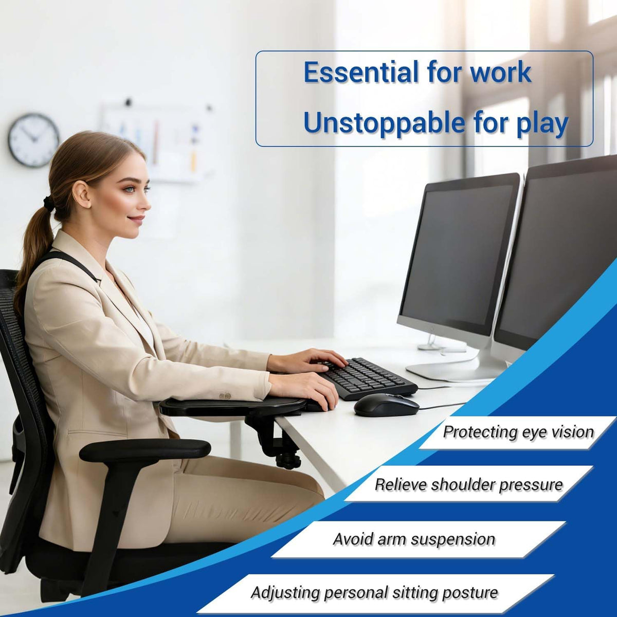 Arm Rest for Desk,Rotating Adjustable Computer Desk Armrest Extender Tray,Ergonomic Elbow Support Relieve Stress,Eliminate Pain,Reduce Office Occupational Chronic