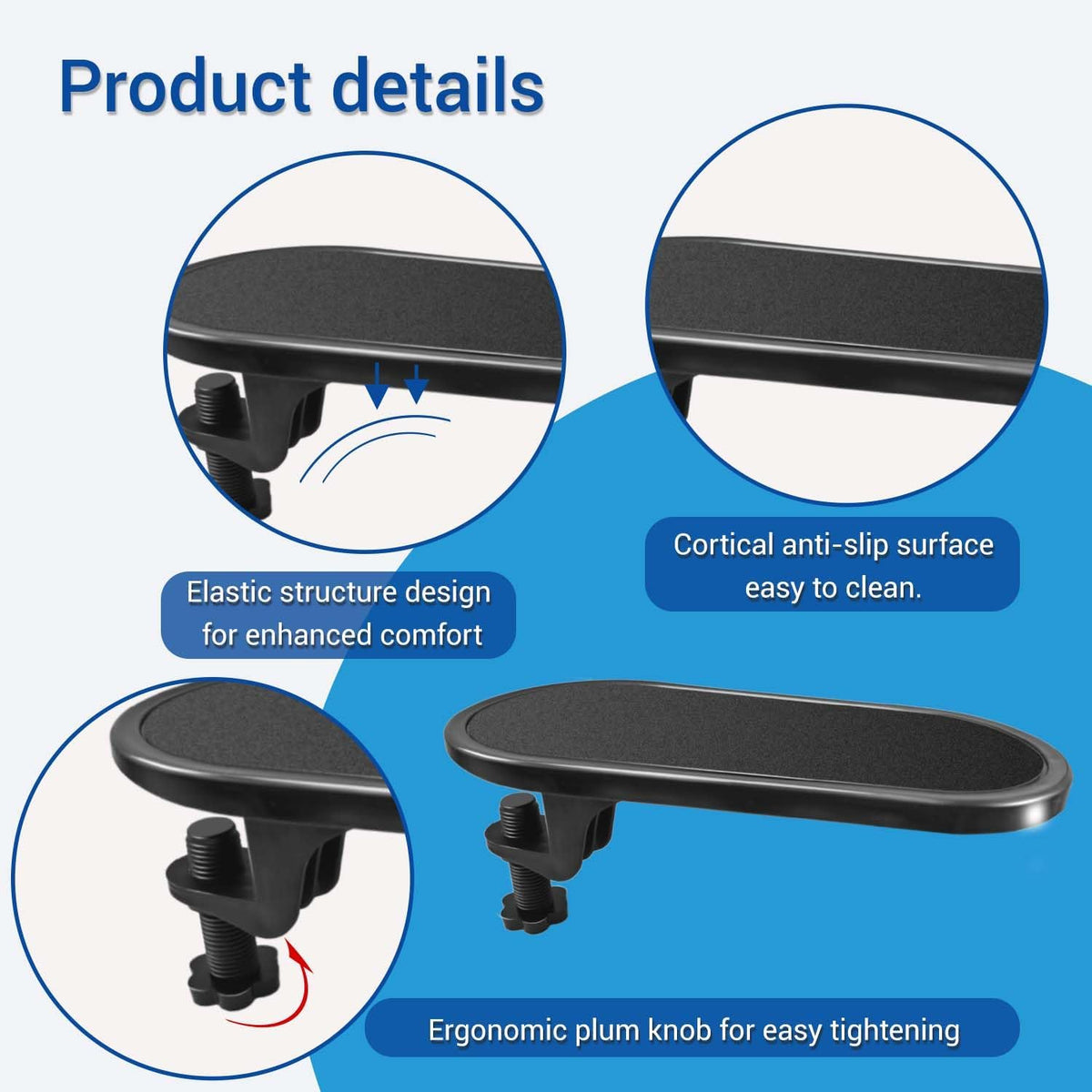 Arm Rest for Desk,Rotating Adjustable Computer Desk Armrest Extender Tray,Ergonomic Elbow Support Relieve Stress,Eliminate Pain,Reduce Office Occupational Chronic