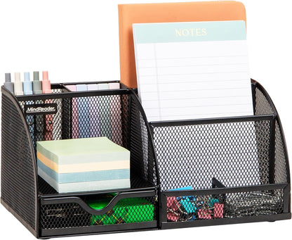 7-Compartment Desktop Organizer, Metal Mesh Desk Organizer for Pens, Sticky Notes, Mail and Office Supplies, Black