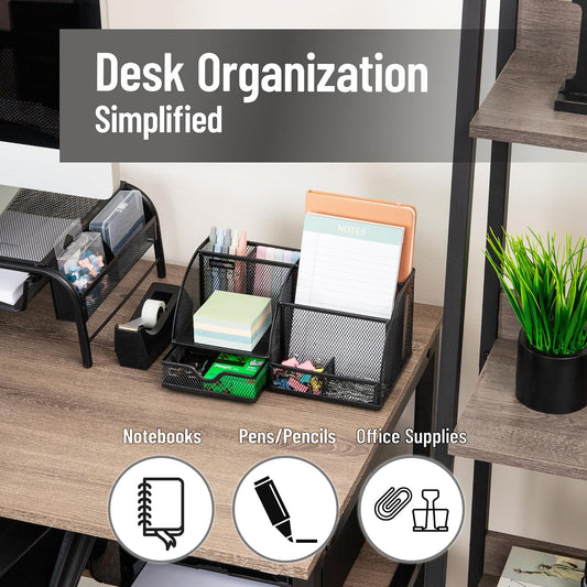 7-Compartment Desktop Organizer, Metal Mesh Desk Organizer for Pens, Sticky Notes, Mail and Office Supplies, Black