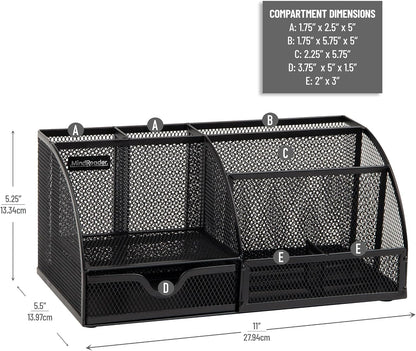 7-Compartment Desktop Organizer, Metal Mesh Desk Organizer for Pens, Sticky Notes, Mail and Office Supplies, Black