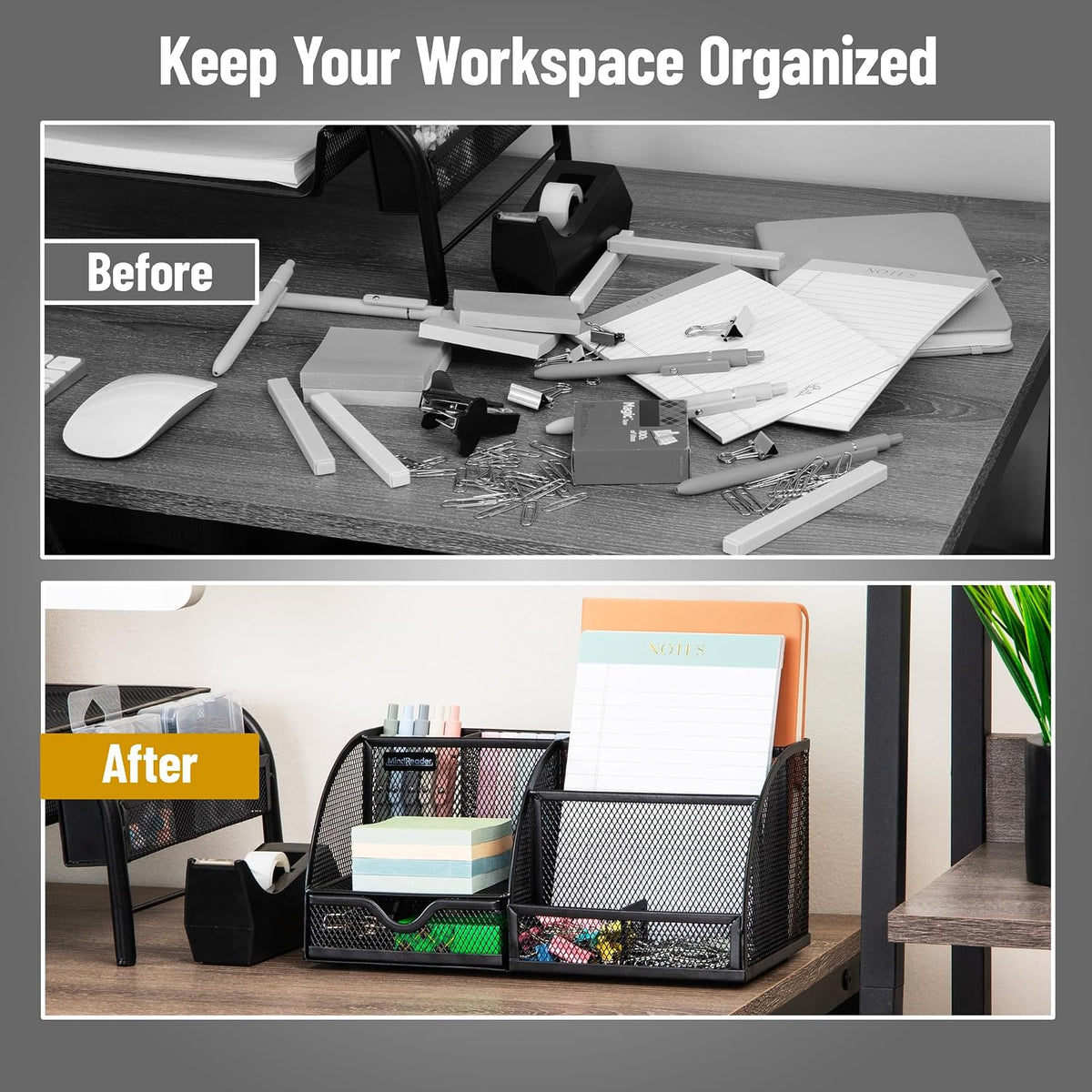 7-Compartment Desktop Organizer, Metal Mesh Desk Organizer for Pens, Sticky Notes, Mail and Office Supplies, Black