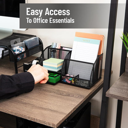 7-Compartment Desktop Organizer, Metal Mesh Desk Organizer for Pens, Sticky Notes, Mail and Office Supplies, Black