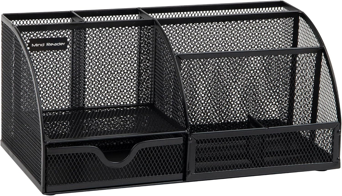 7-Compartment Desktop Organizer, Metal Mesh Desk Organizer for Pens, Sticky Notes, Mail and Office Supplies, Black