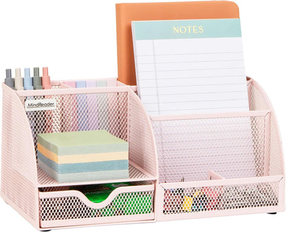 7-Compartment Desktop Organizer, Metal Mesh Desk Organizer for Pens, Sticky Notes, Mail and Office Supplies, Black