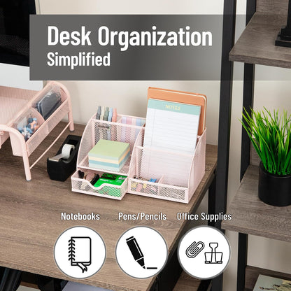 7-Compartment Desktop Organizer, Metal Mesh Desk Organizer for Pens, Sticky Notes, Mail and Office Supplies, Black