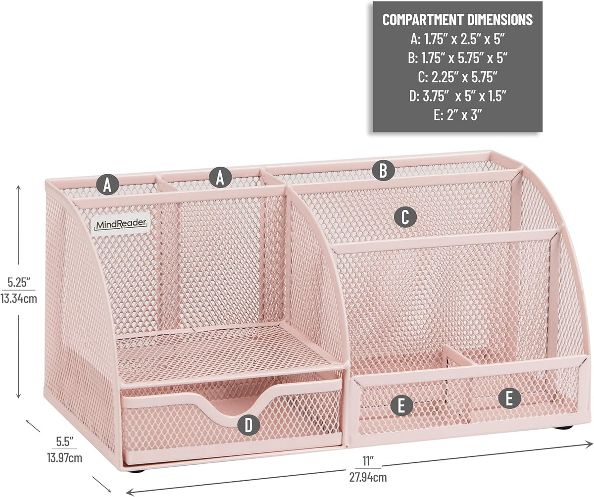 7-Compartment Desktop Organizer, Metal Mesh Desk Organizer for Pens, Sticky Notes, Mail and Office Supplies, Black