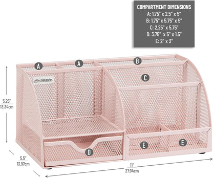 7-Compartment Desktop Organizer, Metal Mesh Desk Organizer for Pens, Sticky Notes, Mail and Office Supplies, Black