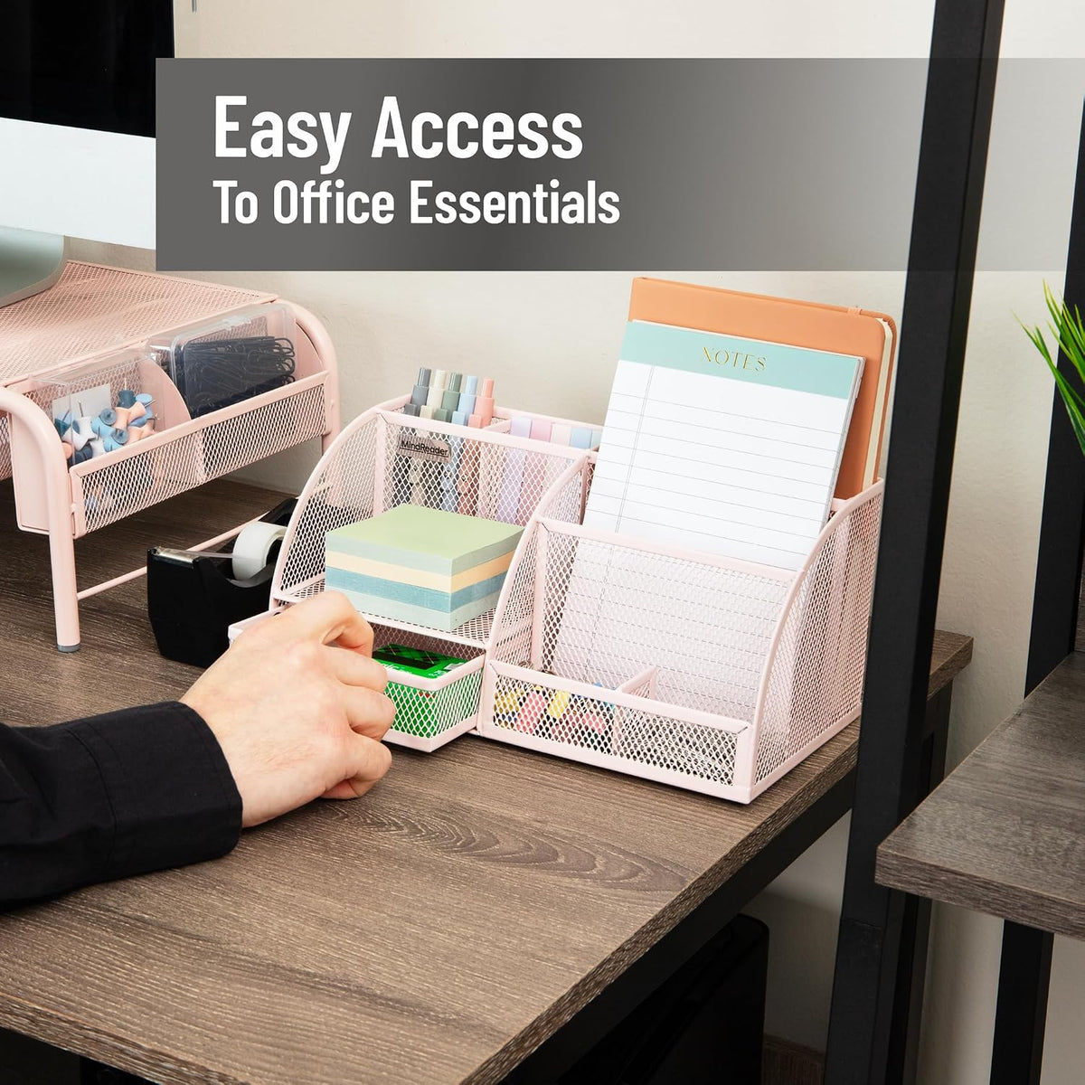 7-Compartment Desktop Organizer, Metal Mesh Desk Organizer for Pens, Sticky Notes, Mail and Office Supplies, Black