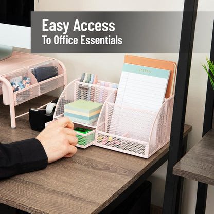 7-Compartment Desktop Organizer, Metal Mesh Desk Organizer for Pens, Sticky Notes, Mail and Office Supplies, Black