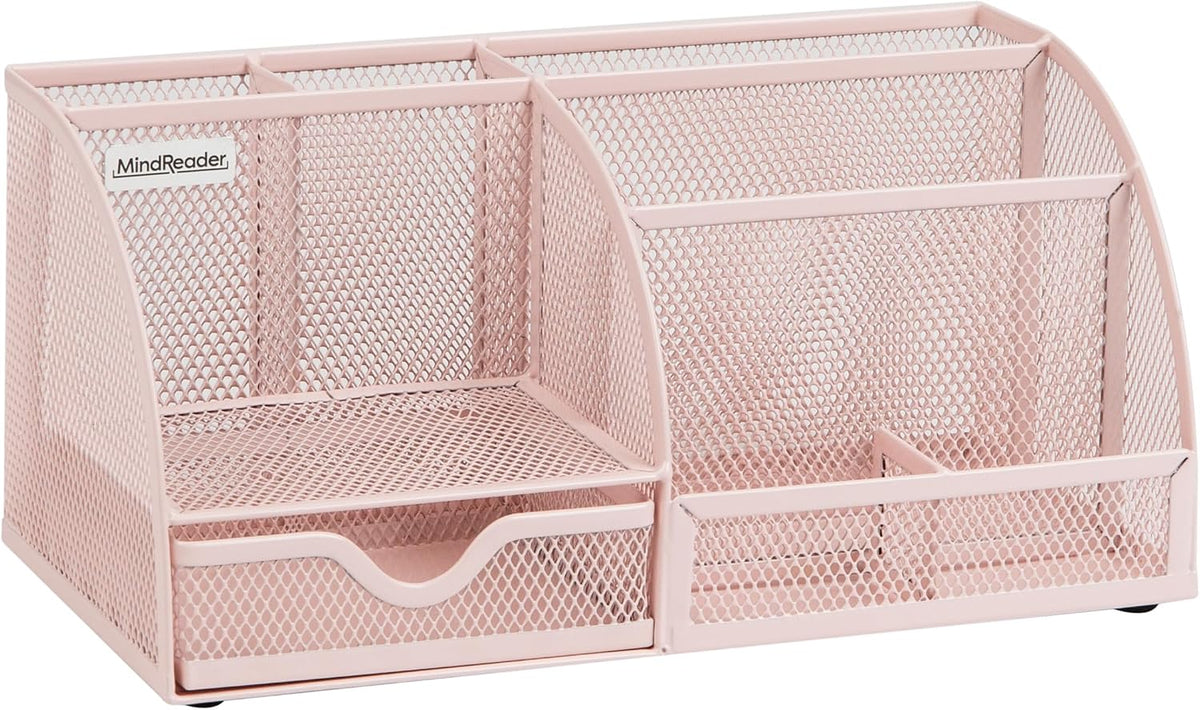 7-Compartment Desktop Organizer, Metal Mesh Desk Organizer for Pens, Sticky Notes, Mail and Office Supplies, Black
