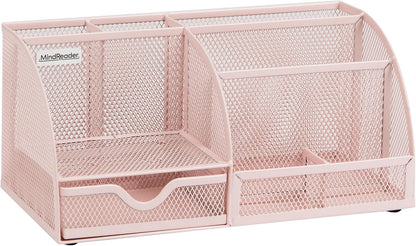 7-Compartment Desktop Organizer, Metal Mesh Desk Organizer for Pens, Sticky Notes, Mail and Office Supplies, Black