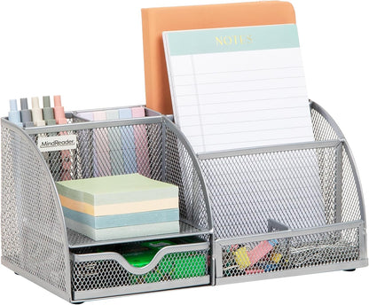 7-Compartment Desktop Organizer, Metal Mesh Desk Organizer for Pens, Sticky Notes, Mail and Office Supplies, Black