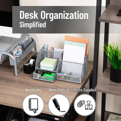 7-Compartment Desktop Organizer, Metal Mesh Desk Organizer for Pens, Sticky Notes, Mail and Office Supplies, Black