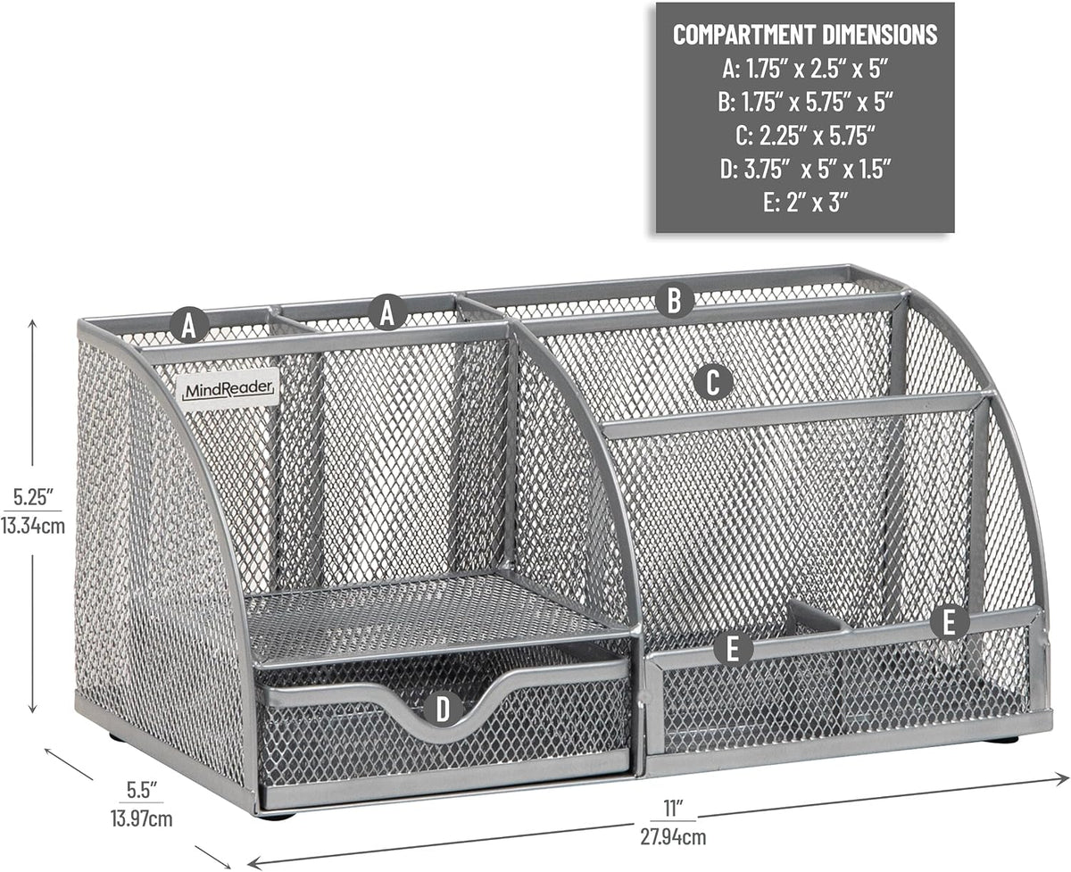 7-Compartment Desktop Organizer, Metal Mesh Desk Organizer for Pens, Sticky Notes, Mail and Office Supplies, Black