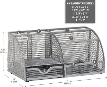 7-Compartment Desktop Organizer, Metal Mesh Desk Organizer for Pens, Sticky Notes, Mail and Office Supplies, Black