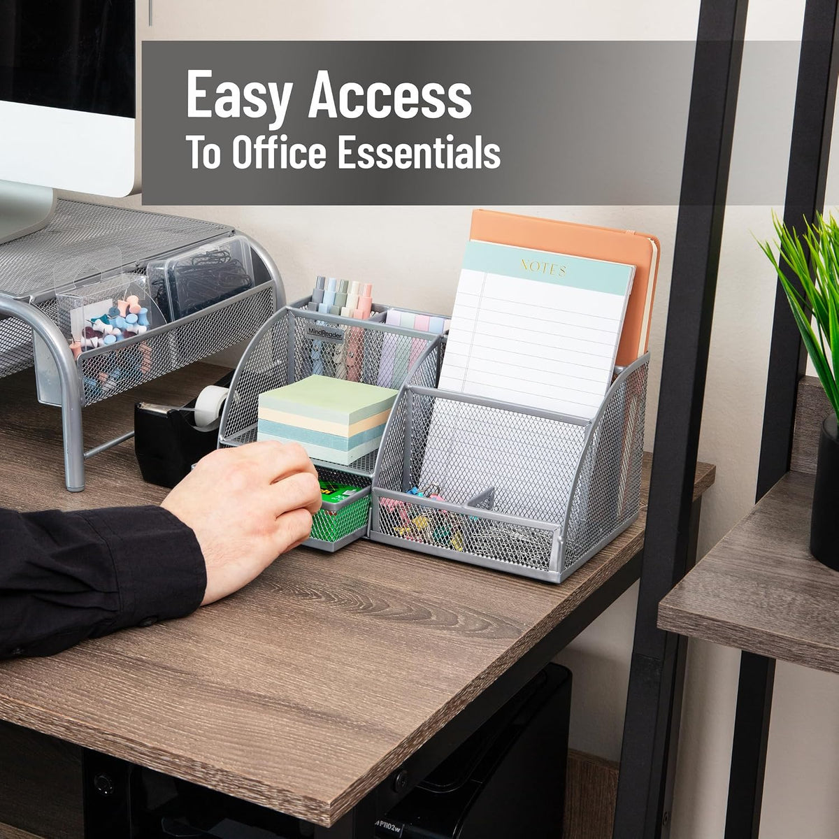 7-Compartment Desktop Organizer, Metal Mesh Desk Organizer for Pens, Sticky Notes, Mail and Office Supplies, Black