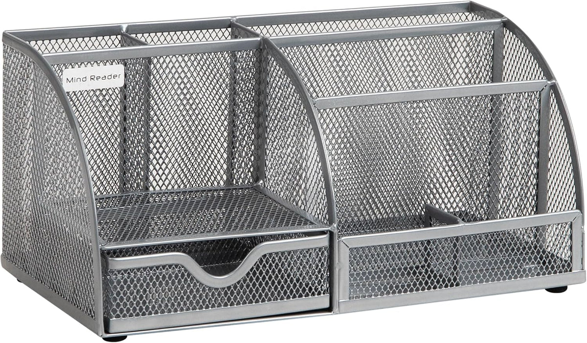 7-Compartment Desktop Organizer, Metal Mesh Desk Organizer for Pens, Sticky Notes, Mail and Office Supplies, Black