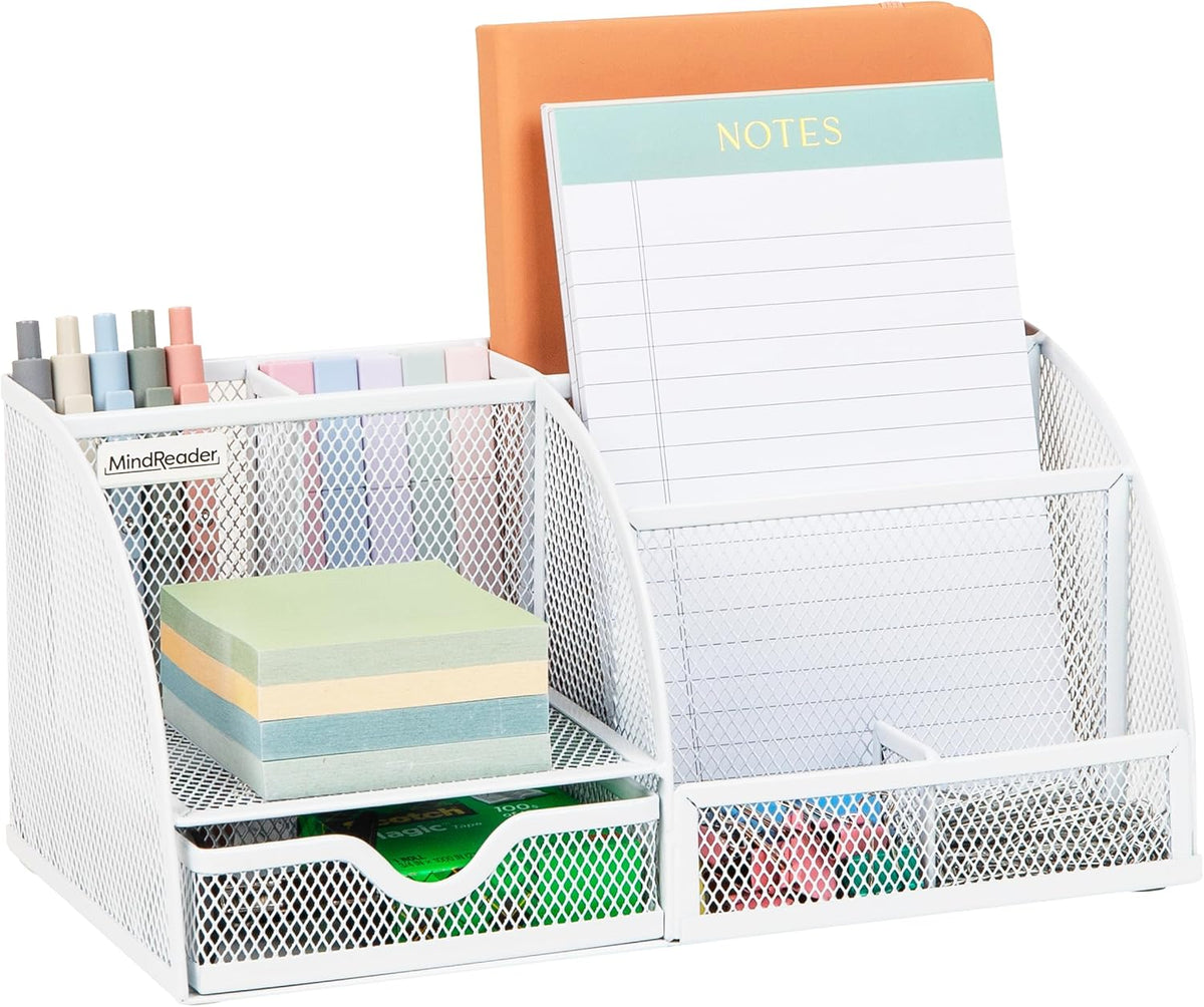 7-Compartment Desktop Organizer, Metal Mesh Desk Organizer for Pens, Sticky Notes, Mail and Office Supplies, Black
