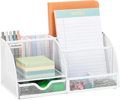 7-Compartment Desktop Organizer, Metal Mesh Desk Organizer for Pens, Sticky Notes, Mail and Office Supplies, Black