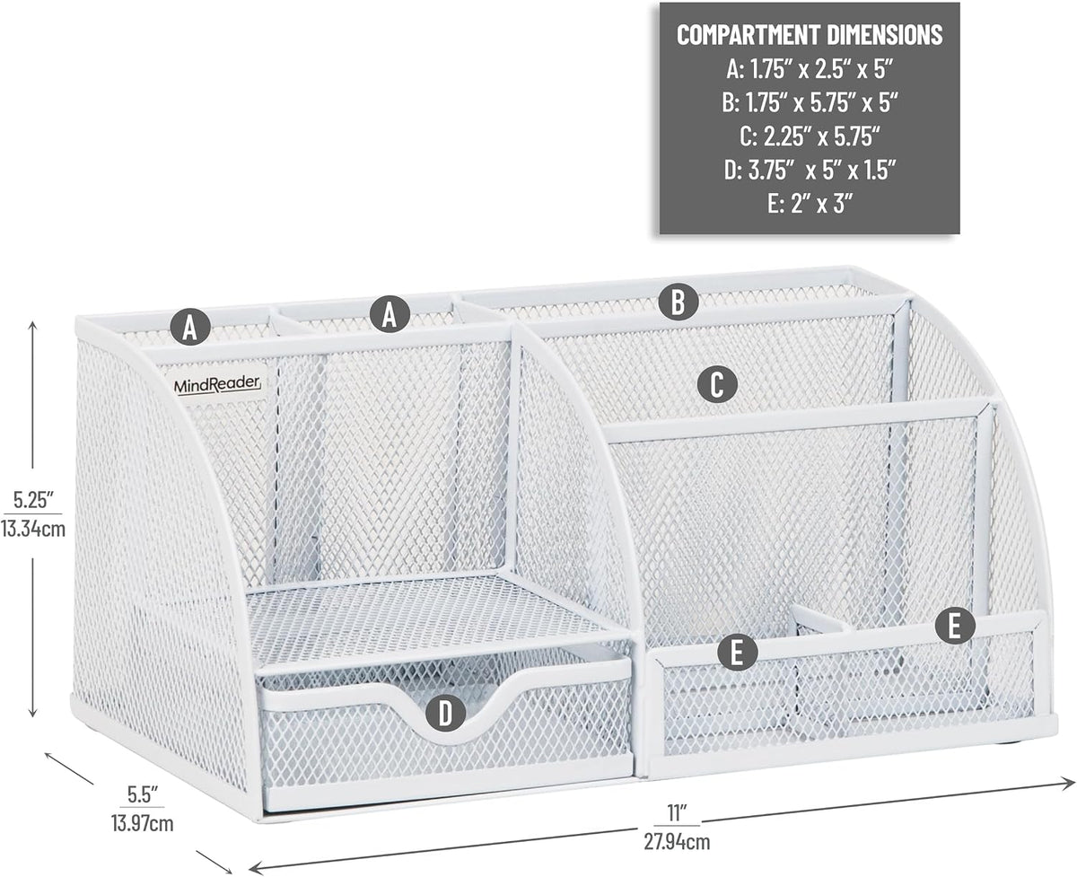 7-Compartment Desktop Organizer, Metal Mesh Desk Organizer for Pens, Sticky Notes, Mail and Office Supplies, Black