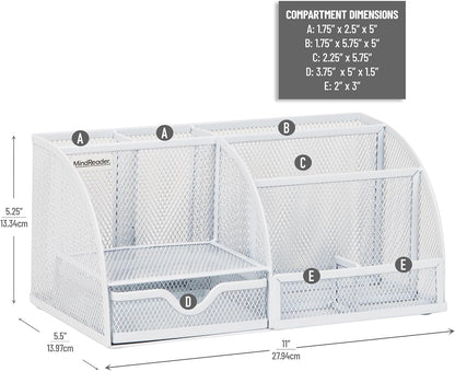 7-Compartment Desktop Organizer, Metal Mesh Desk Organizer for Pens, Sticky Notes, Mail and Office Supplies, Black