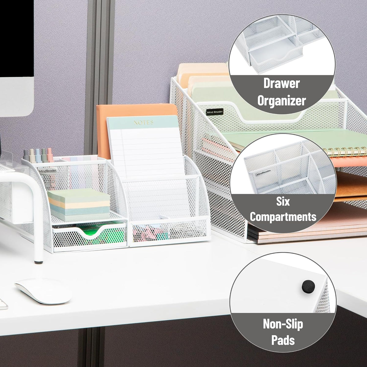 7-Compartment Desktop Organizer, Metal Mesh Desk Organizer for Pens, Sticky Notes, Mail and Office Supplies, Black
