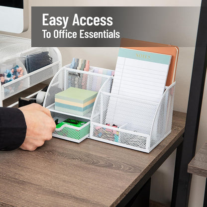 7-Compartment Desktop Organizer, Metal Mesh Desk Organizer for Pens, Sticky Notes, Mail and Office Supplies, Black