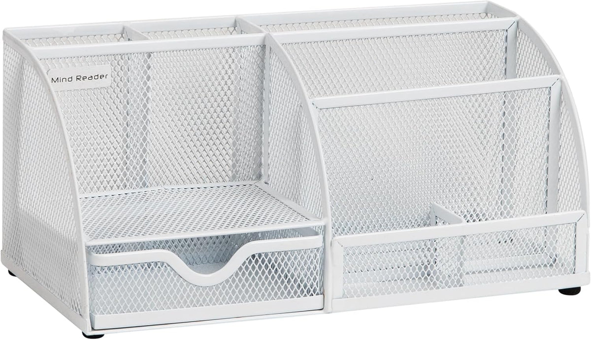 7-Compartment Desktop Organizer, Metal Mesh Desk Organizer for Pens, Sticky Notes, Mail and Office Supplies, Black