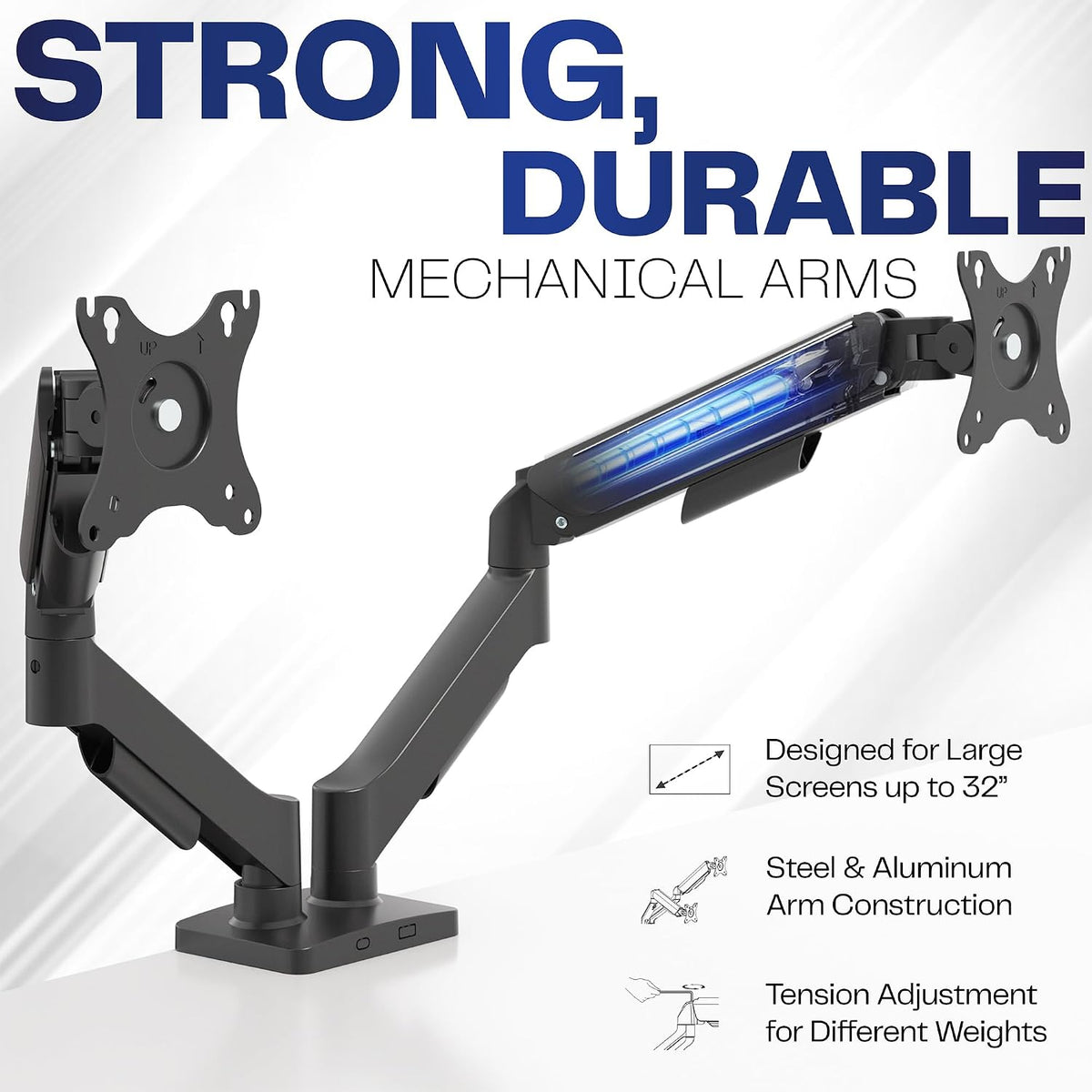 Dual Monitor Stand, Fully Adjustable Arms for 17 to 32 inch Screens, Mechanical Articulating Desk Mount, Gaming and Office Setups, VESA 75x75, 100x100, Max 19.8 lbs, Classic, Black, STAND-V002O
