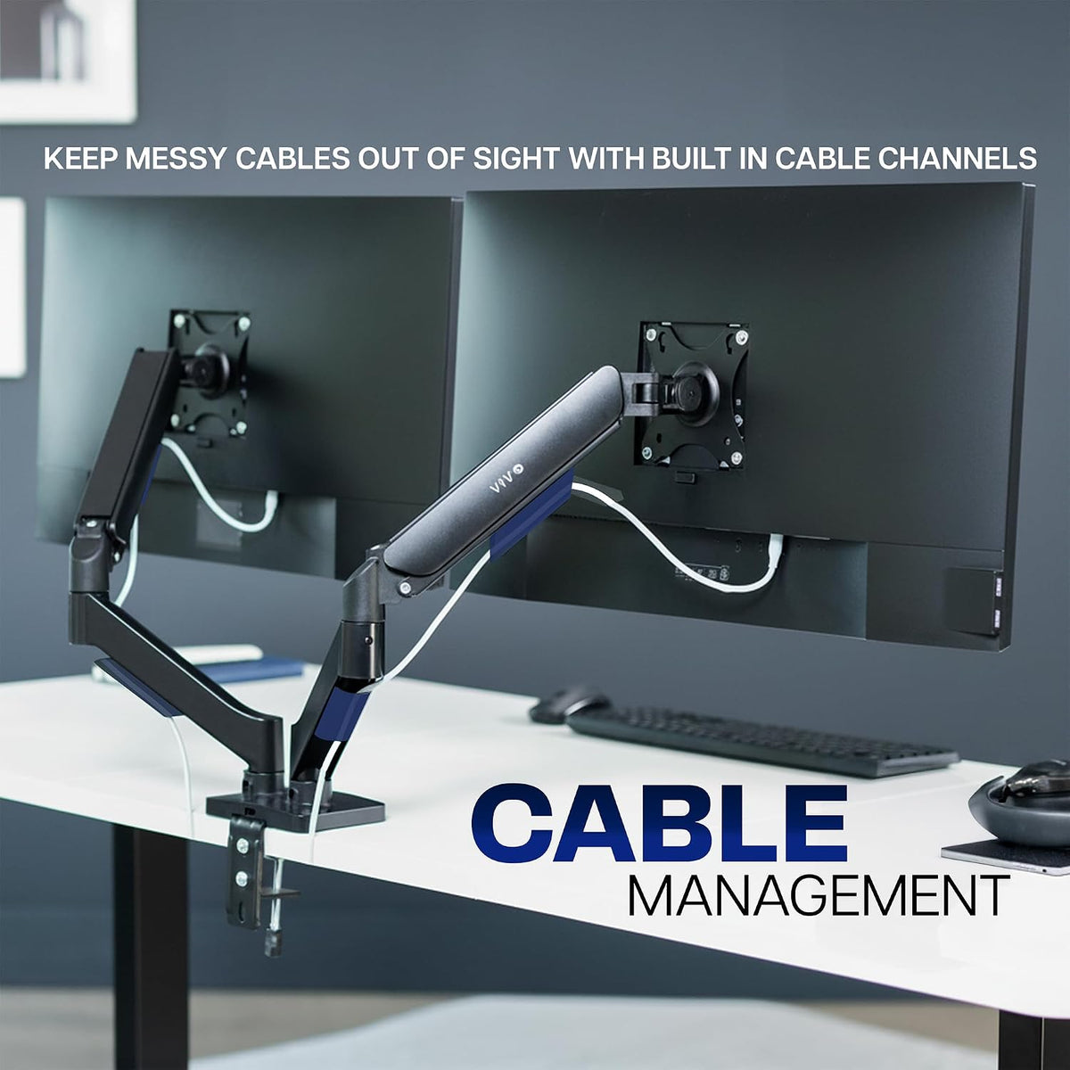 Dual Monitor Stand, Fully Adjustable Arms for 17 to 32 inch Screens, Mechanical Articulating Desk Mount, Gaming and Office Setups, VESA 75x75, 100x100, Max 19.8 lbs, Classic, Black, STAND-V002O