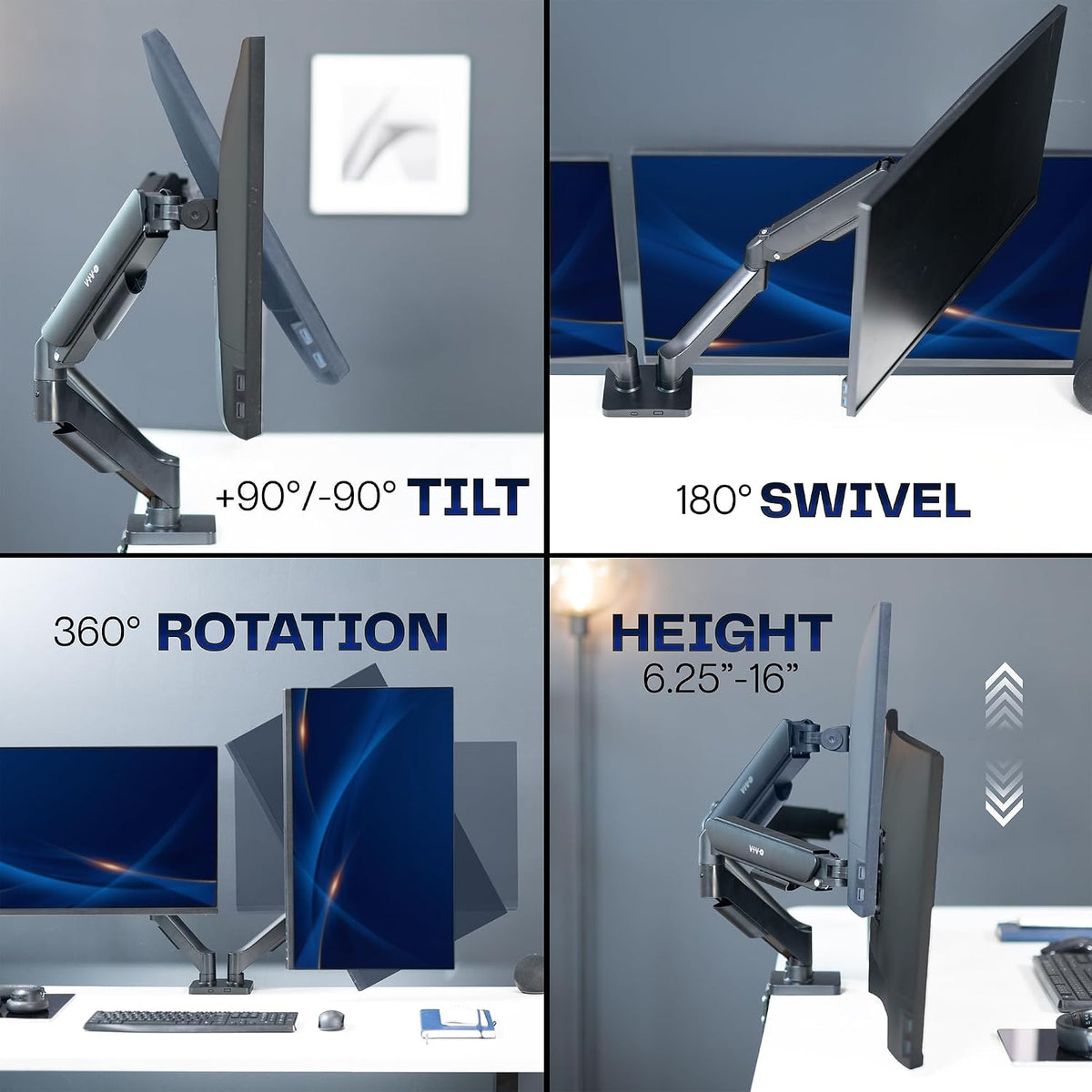 Dual Monitor Stand, Fully Adjustable Arms for 17 to 32 inch Screens, Mechanical Articulating Desk Mount, Gaming and Office Setups, VESA 75x75, 100x100, Max 19.8 lbs, Classic, Black, STAND-V002O