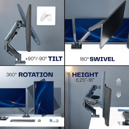 Dual Monitor Stand, Fully Adjustable Arms for 17 to 32 inch Screens, Mechanical Articulating Desk Mount, Gaming and Office Setups, VESA 75x75, 100x100, Max 19.8 lbs, Classic, Black, STAND-V002O