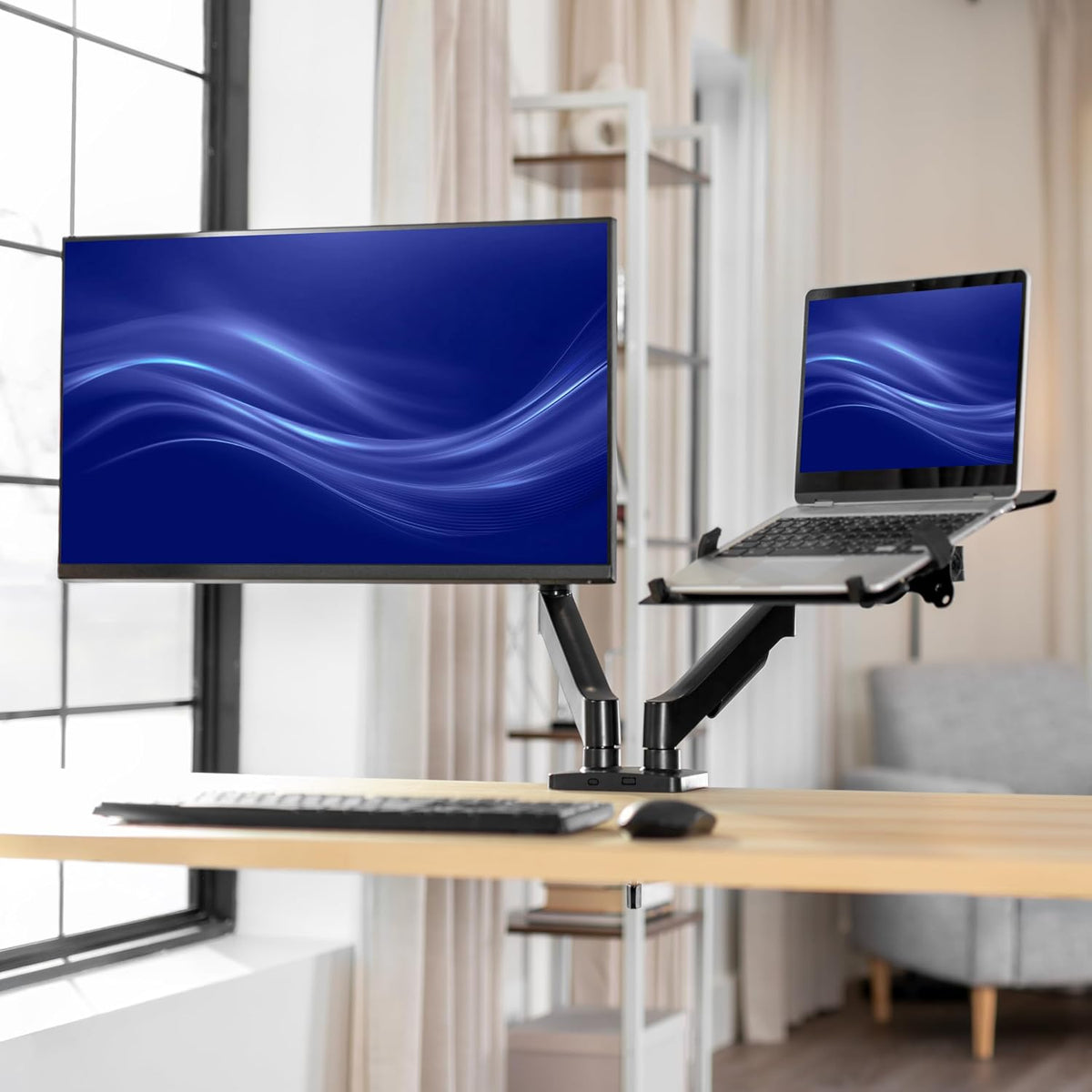 Dual Monitor Stand, Fully Adjustable Arms for 17 to 32 inch Screens, Mechanical Articulating Desk Mount, Gaming and Office Setups, VESA 75x75, 100x100, Max 19.8 lbs, Classic, Black, STAND-V002O