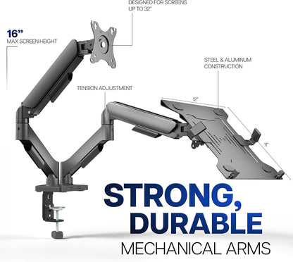 Dual Monitor Stand, Fully Adjustable Arms for 17 to 32 inch Screens, Mechanical Articulating Desk Mount, Gaming and Office Setups, VESA 75x75, 100x100, Max 19.8 lbs, Classic, Black, STAND-V002O