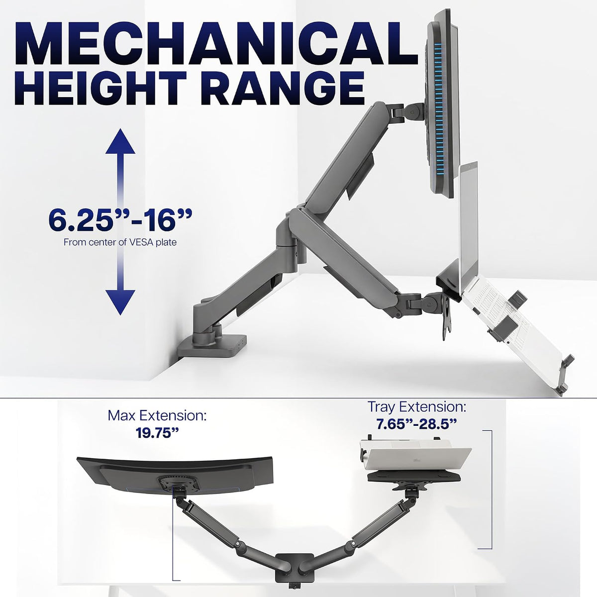 Dual Monitor Stand, Fully Adjustable Arms for 17 to 32 inch Screens, Mechanical Articulating Desk Mount, Gaming and Office Setups, VESA 75x75, 100x100, Max 19.8 lbs, Classic, Black, STAND-V002O
