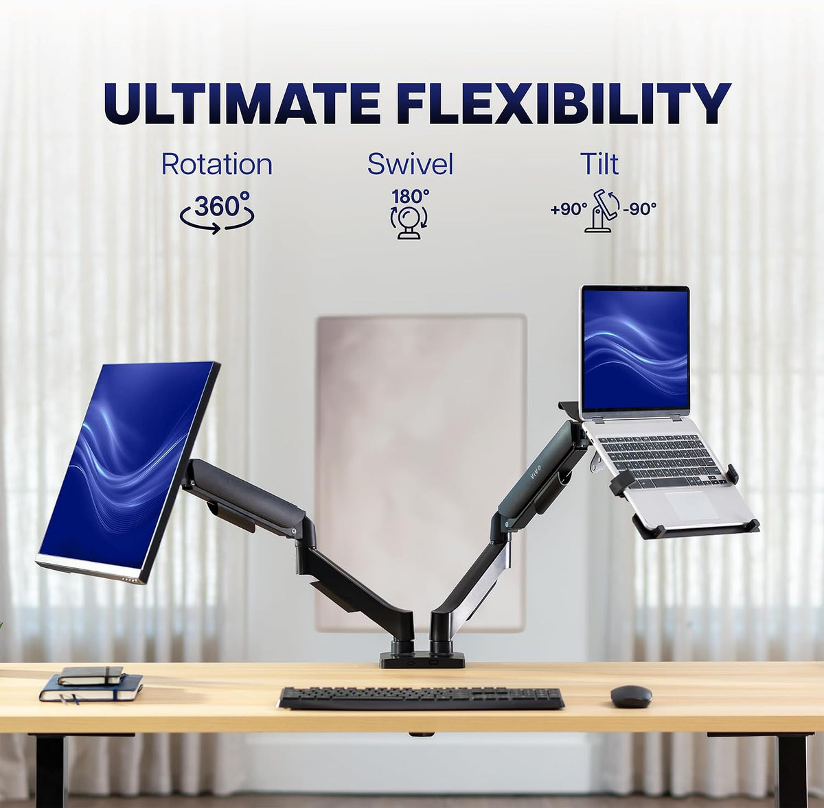Dual Monitor Stand, Fully Adjustable Arms for 17 to 32 inch Screens, Mechanical Articulating Desk Mount, Gaming and Office Setups, VESA 75x75, 100x100, Max 19.8 lbs, Classic, Black, STAND-V002O