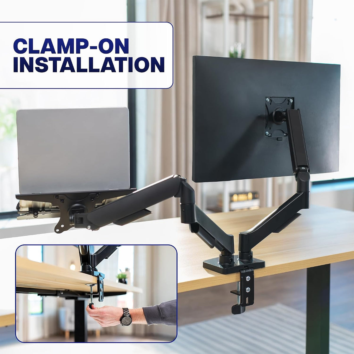 Dual Monitor Stand, Fully Adjustable Arms for 17 to 32 inch Screens, Mechanical Articulating Desk Mount, Gaming and Office Setups, VESA 75x75, 100x100, Max 19.8 lbs, Classic, Black, STAND-V002O