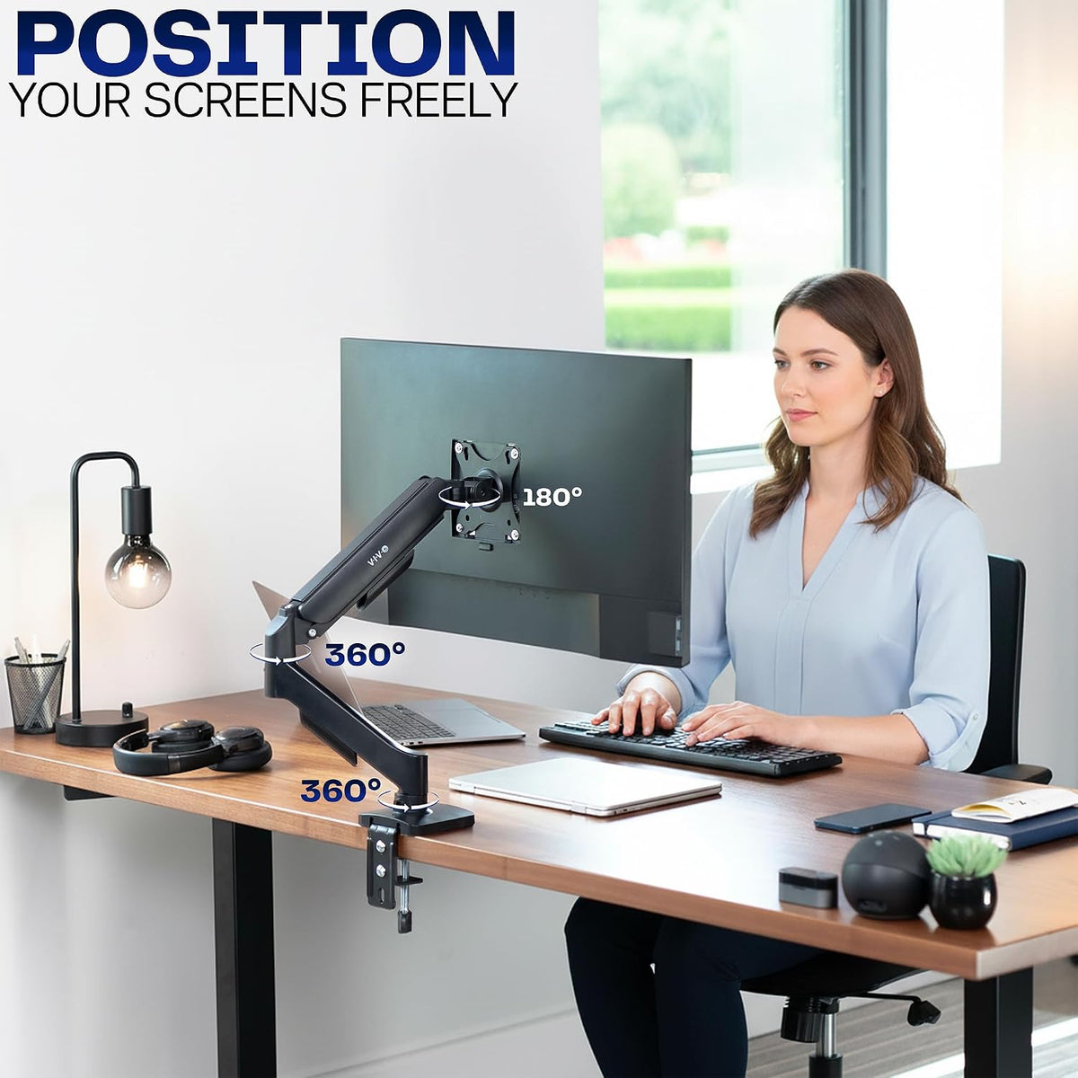Dual Monitor Stand, Fully Adjustable Arms for 17 to 32 inch Screens, Mechanical Articulating Desk Mount, Gaming and Office Setups, VESA 75x75, 100x100, Max 19.8 lbs, Classic, Black, STAND-V002O