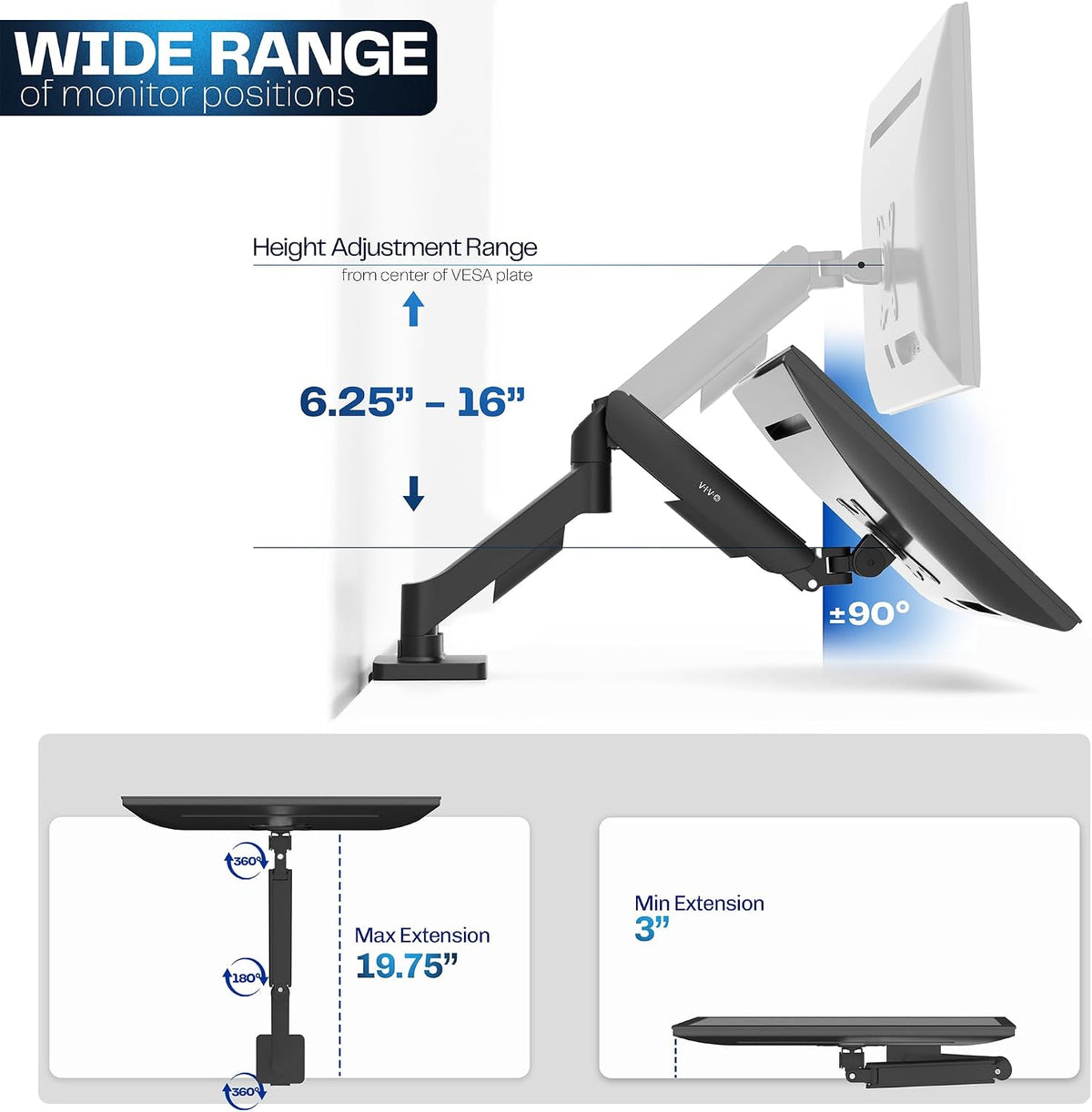 Dual Monitor Stand, Fully Adjustable Arms for 17 to 32 inch Screens, Mechanical Articulating Desk Mount, Gaming and Office Setups, VESA 75x75, 100x100, Max 19.8 lbs, Classic, Black, STAND-V002O