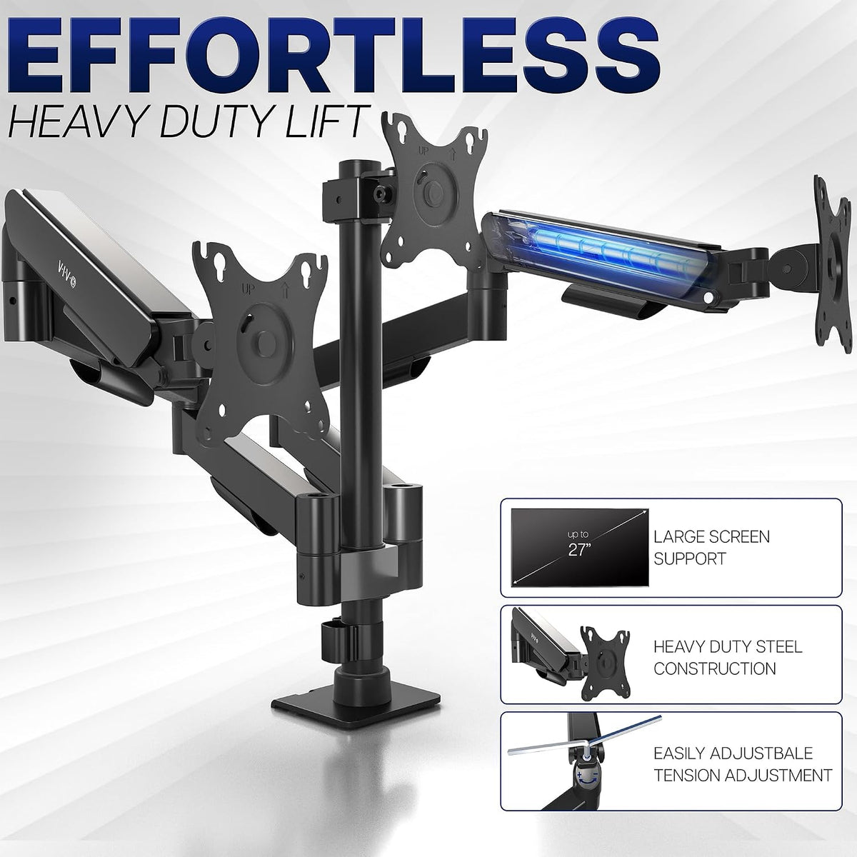 Dual Monitor Stand, Fully Adjustable Arms for 17 to 32 inch Screens, Mechanical Articulating Desk Mount, Gaming and Office Setups, VESA 75x75, 100x100, Max 19.8 lbs, Classic, Black, STAND-V002O