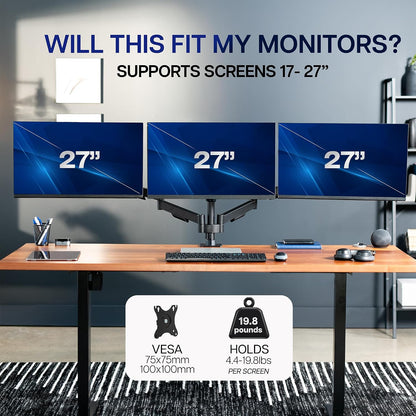 Dual Monitor Stand, Fully Adjustable Arms for 17 to 32 inch Screens, Mechanical Articulating Desk Mount, Gaming and Office Setups, VESA 75x75, 100x100, Max 19.8 lbs, Classic, Black, STAND-V002O